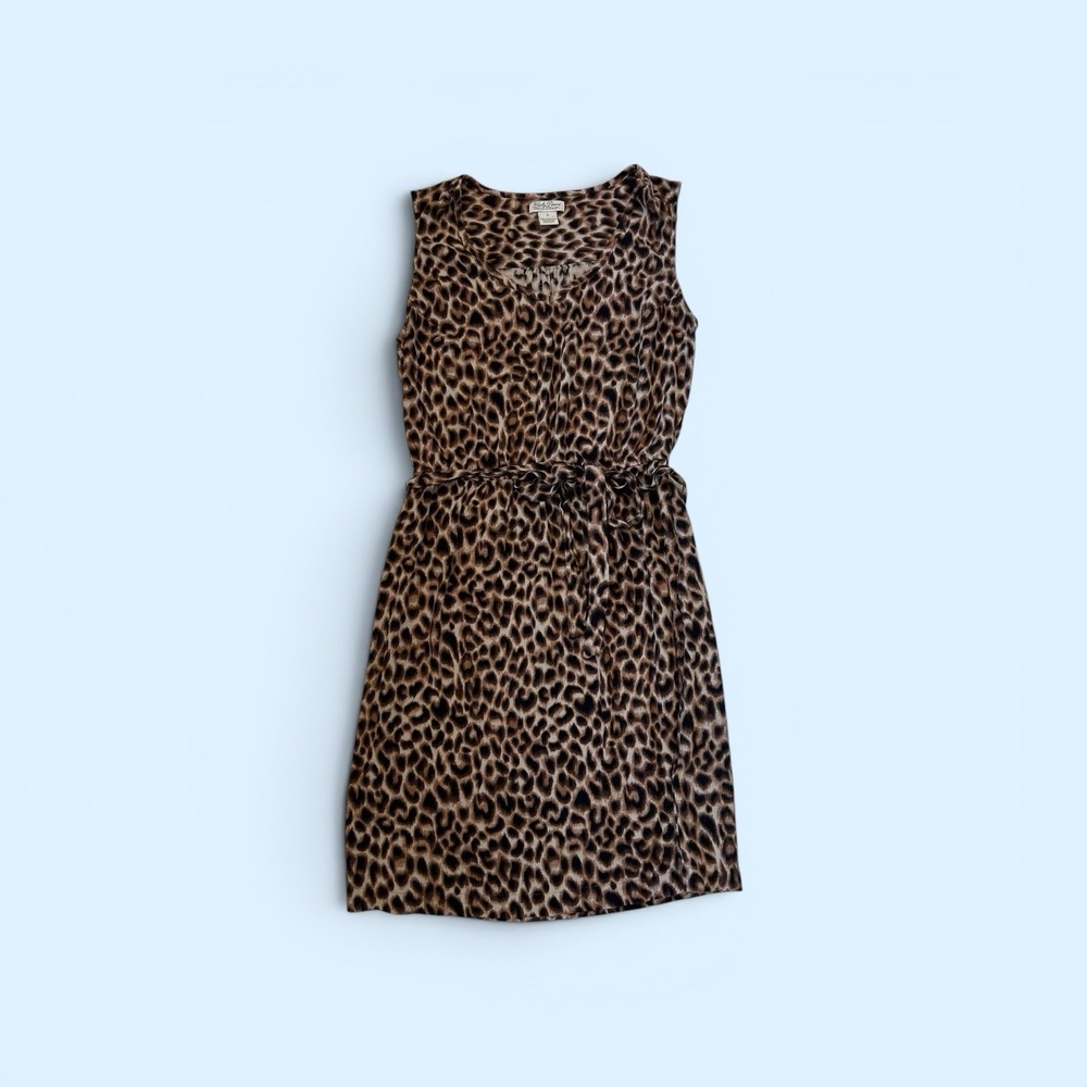 Lucky Brand Women's Sleeveless Leopard Print Dress Size Small Rayon Tie Waist